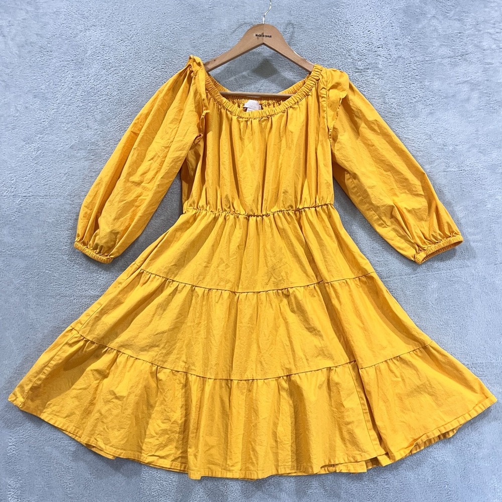 Rachel Parcell Midi Ruffle Dress 00 Yellow‎ Pockets Puff Long Sleeve Boho